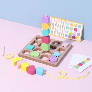 S.mart Wooden Shapes Sorter Puzzle & Stacking Column Lacing Blocks Educational Toy