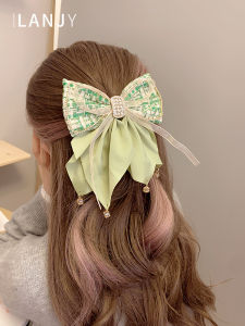 กิ๊บติดผมผ้าซาตินลูกไม้สไตล์เกาหลีพร้อมโบว์ผีเสื้อ กิ๊บติดผมแฟชั่นสำหรับผู้หญิง กิ๊บติดผมแบบหนีบหูด้านหลังศีรษะพร้อมเพชรเทียม