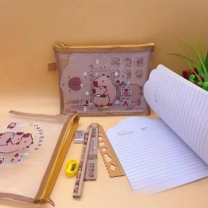 7PCS Cute Capybara Sanrio Hello Kitty Stationery Set Cartoon Pencil Case Eraser Pencil Sharpener Ruler Student Stationery Set Children’s Gift