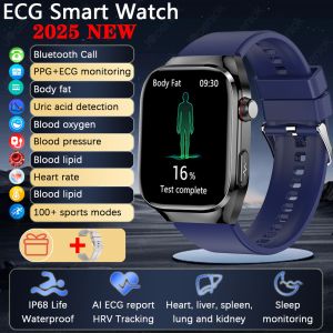 2025 New Outdoor Sport Smart Watch Men AMOLED Display Uric Acid Blood Fat ECG Heart Rate 650mAh Large Battery BT Call Smartwatch
