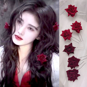 Ji Jingyi Snow Red Rose Flower Hair Clip Photography New Bride U-Shaped Hair Clamp Fresh out Fashionable Korean Style Hair Accessories