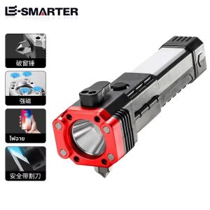 ไฟฉายความสว่างสูงอเนกประสงค์รถความปลอดภัยค้อนไฟฉายมือถือ USB ชาร์จสมบัติไฟฉายบ้านกลางแจ้ง