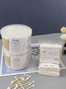 คอตตอนบัด**สำลีหัว 2 แบบ 500 ก้าน**Cotton Buds สำลีก้านไม้ 2 หัว 2 แบบในก้านเดียวกันทำจากฝ้ายบริสุทธิ์ **สำลีหัว