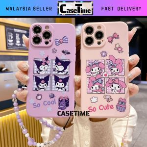 OPPO A16 A94 Reno 5F 4G purple pink printed sanrio kuromi melody with strap silicon camera protect soft case
