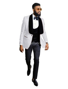 Fashion Mens Formal Business/Wedding Groom Suits Jacquard 3 Pieces Men Suits Shawl Lapel Single Breasted Blazer Vest Trousers