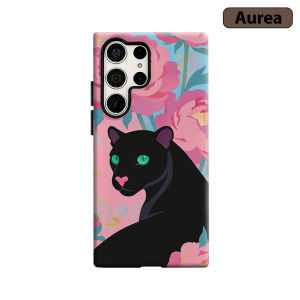 Potdemiel | Black Panther Peony Phone Case for Samsung Galaxy S26 S25 Ultra S24 S23 Ultra Plus Shockproof Double Layer Tough Back Cover