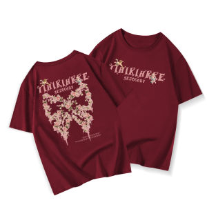 Loose Short Sleeve Womens T-shirt Pink Summer American Style Lazy Butterfly Knot Dopaamine Half Sleeve Top Comfortable round Neck