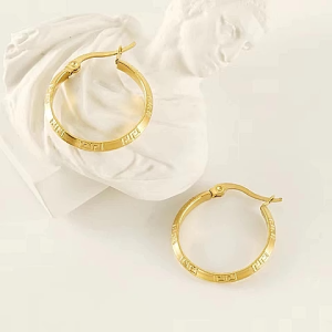 Womens Earring Original 18K Saudi Gold Great Wall Pattern Buckle Earrings for Womens Fashionable and Minimalist Ring Earrings Jewelry