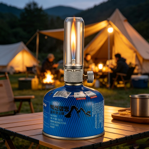 Candlestick-Style Metal Gas Lantern Coreless Vapor Lamp for Ambient Camping Tent Lighting Canopy Outdoor Portable Light