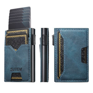 SUTENI For Men Wallet Card Slot  Faux Leather Wallet Card Box Pressing The Button Automatically Ejects The Card