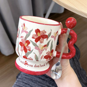 LUXIAOSHI | Floral Retro High-Footed Ceramic Mug