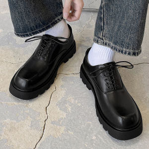 Un Mens และ ผู้หญิง Square Toe ชุดกึ่งทางการ รองเท้า สไตล์เกาหลี สีดำ รองเท้า Derby ก้นหนา ความรู้สึกหรูหรา สําหรับ ฤดูหนาว