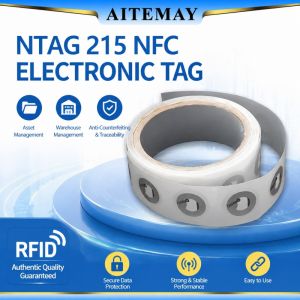 Aitemay 100Pcs NFC Programmable Tags Sticker Kit - NTAG215 (504 Bytes) High-Frequency Chip with Moisture-Resistant Wet Inlay + Round Adhesive Stickers for Music Wall & Smart Homes