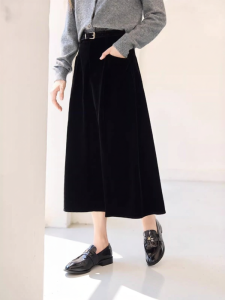 XIANGYING | Elegant High-Waist Velvet Midi Skirt