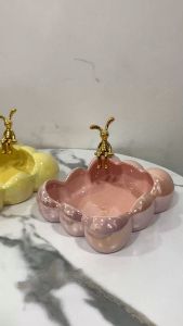 Mangkuk Kelinci Emas Bubble Porselen Elegan Tempat Perhiasan Aksesoris