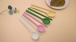 2/8 Chiếc Silicone Flatware Bộ Thân Thiện Với Môi Trường Sushi Que Cà Phê Trà Thìa Đồ Ăn Đũa Hàn Quốc Thìa Tráng Miệng Bộ Đồ Ăn