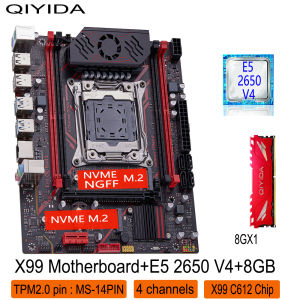 QIYIDA X99 motherboard combo kit set LGA 2011-3 XEON E5 2650 V4 CPU 1pcs X 8GB =8GB DDR4 memory 4 channels NVME M.2 tpm2.0 14pin