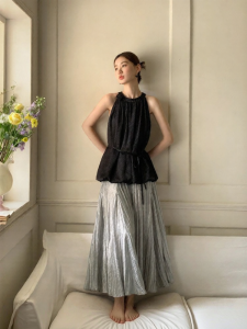 XXNING | Elegant Texture Creasing Satin Midi Dress