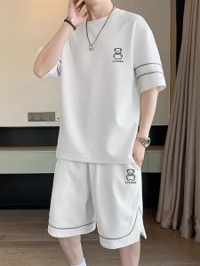 ROMON | Romon Mens Casual Ice Silk Sportswear Short Sleeve T-shirt And Shorts Two-Piece Set Lightweight Summer Collection