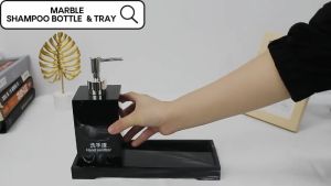 Ready Stock 280/450/500ml Marble Shower Gel Shampoo Lotion Hand Sanitiser Soap Liquid Dispenser Pump Bottle Accessories Necklace Ring Tray Storage Organizer Toiletries Home Bathroom Toilet Kitchen Sink Hotel Restaurant Black White Ceramic Minimalist Cheap