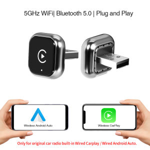 Wireless Adapter CarPlay Android Auto 2in1 Wired to Wireless CarPlay Android Auto Bluetooth USB Type-C Plug and Play