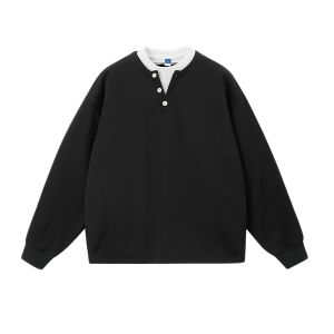 WUKONGYOUHUO | Áo Thun Dài Tay Hai Mảnh Cổ Henry Kiểu Vintage Phong Cách Thư Giãn Mùa Thu