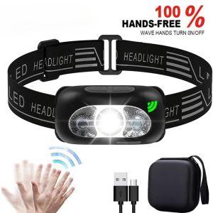 Rechargeable Headlamp with Motion Sensor Bright LED Headlight for Hands-Free Use Lightweight Light for Running Camping Hiking