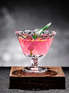 Retro Glass Cup with Vertical Stripe High Footed Ice Cream Bowl Dessert Sundae Glass Yogurt Snow Cream Cup Home Use Transparent