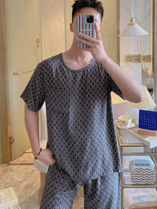 Pajamas Mens Summer Short-Sleeved Cotton Silk Boys 2024 New Arrival Youth Thin Cotton Silk Mens Suit Homewear