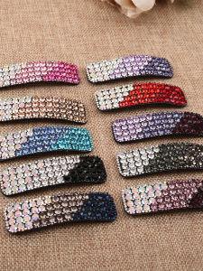 Long Waterdrop Shaped Square Hairpin Full of Diamonds Hair Clip Bangs Clamp Fashionable Hair Accessories Crystal Embedded Alloy