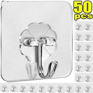 50pcs Transparent Stainless Steel Strong Self Adhesive Hooks / Strong Self Adhesive Hooks / Door Wall Hanger Hooks / Heavy Load Rack Cup Sucker for Kitchen Bathroom