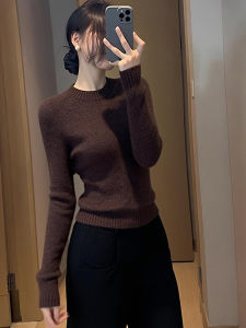 Design Sensible Stylish Breathable Unique Deep Brown Crew Neck Long Sleeve Sweater