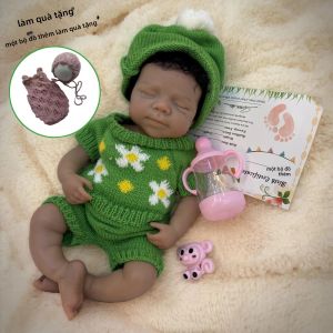 Búp Bê Sơ Sinh Silicon 33cm Da Đen Miệng Mở Bé Gái Pascale Tóc Cấy Thủ Công Sơn Tay Có Thể Giặt Làm Quà Tặng Trẻ Em