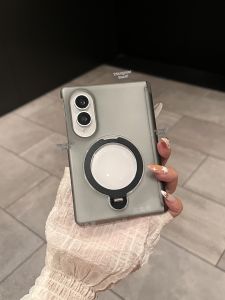 Semi-transparent Tactile Phone Case Compatible with Samsung Z Fold 8 Dual Hinge Rotary Stand