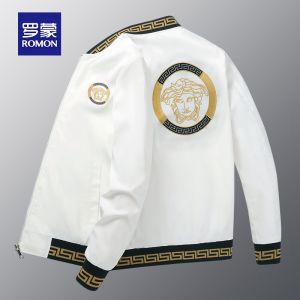 ROMON | Lormen Mens Baseball Collar Flight Jacket Spring Autumn Fashionable Casual Short Windproof Workwear Coat Trendy Zipper Sleeve