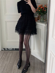 AY Tofilms American Retro ลูกไม้ บาง สีดำ ผ้าไหม เลกกิ้ง แนวตั้ง ลายทาง รูปแบบ เซ็กซี่ Shaping Pantyhose ผู้หญิง ถุงน่อง