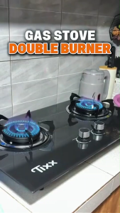 5200W Built-In Gas Stove Double Burner Tempered Glass Cooktop With Ignition