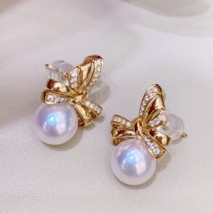 Montagne Jewelry Natural Seawater Pearl Earring Bow knot Design Fine Jewellery 925 Silver Earring For Women Stud Earring