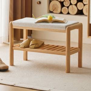 YUANSHI YUANSU | Solid Wood Modern Minimalist Soft Padded Shoe Bench