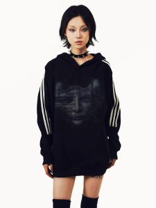 Áo Nỉ Trùm Đầu Màu Đen Phong Cách Hậu Punk Của Russia Original Gothic Emo Dark Style WEBBAR Áo Nỉ Thường Ngày Dài Vừa Phải