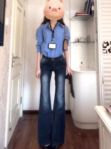 กางเกงยีนส์ทรงหลวมเอวต่ำสไตล์ย้อนยุคสไตล์อเมริกันสำหรับผู้หญิง กางเกงขายาวทรงเข้ารูปเอวสูง ฤดูใบไม้ร่วง 2025 ทรงเข้ารูป