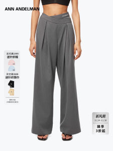 Ann Andelman Straight Leg Wide Leg Pants Drapey Asymmetrical Double Waist Casual Pants Premium Brand Commute Style Polyester Wool Viscose Blend