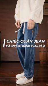Quần jean quần bò nam nữ ống rộng cạp chun bigsize SUN N9 XANH THẪM retro thiết kế cạp chun thoải mái vận động