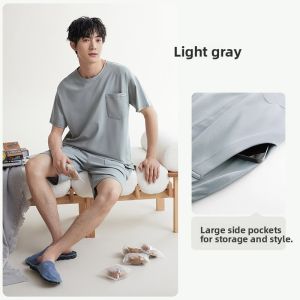 yuenei | Mens Summer Cotton Pajamas Short Sleeve Round Neck Thin Home Clothes Youth Casual Wear Comfortable Breathable Sleepwear