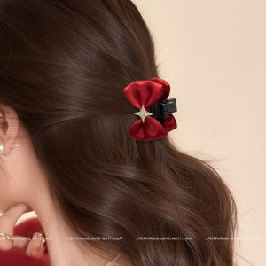 กิ๊บติดผมโบว์ผีเสื้อสีแดงสำหรับผู้หญิง 2025 รุ่นใหม่ฤดูใบไม้ร่วง/ฤดูหนาว ครึ่งผม คลิปผมเจ้าหญิง เครื่องประดับผม