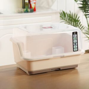 Kitchen Plastic Bowl Dish Rack with Cover Draining Shelf Utensil Box Home Storage Cabinet Dishwasher Safe Nordic Style 2 Layers