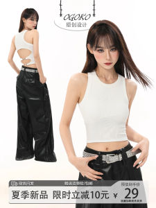 เสื้อกั๊กแขนกุดสีขาวสไตล์อเมริกันสำหรับผู้หญิงในฤดูร้อน เสื้อชั้นในแบบมีสายรัด เสื้อกล้ามสปอร์ตเปิดหลัง เสื้อผ้าทำงาน เสื้อผ้าทำงาน เสื้อกั๊กแขนกุด