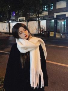 Light Blue Faux Cashmere Scarf Thickened Winter Mens Fashionable Warm Plush Neck Warmer Multifunctional Rectangle Scarf