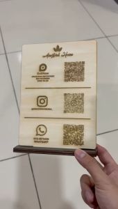 Custom Wood QR Code With Stand Social Media DuitNow Touch n Go E-Wallet