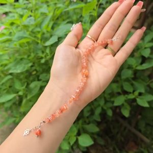 Q140 Lắc tay thiết kế đá Mặt Trời Sunstone vô định móc Bạc freesize cho Hỏa và Thổ - Phong Thủy TUDO
